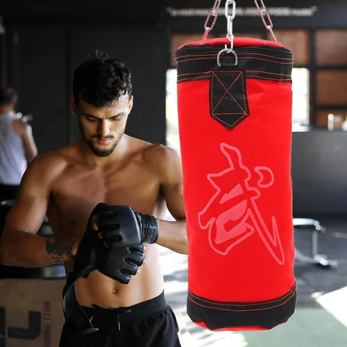Vista 4 de Saco de arena de lona para entrenamiento de alta resistencia, bolsa de boxeo vacía para adultos, bolsa de entrenamiento de patadas de piel sintética