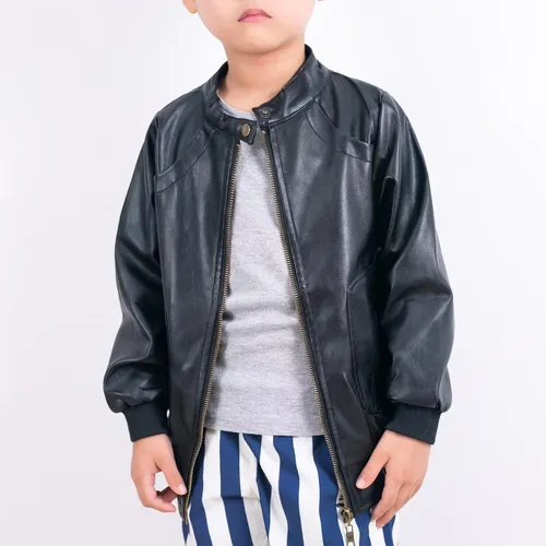 Vista 3 de Elife Chaqueta de moto de primavera de cuero PU con cuello alto para niño