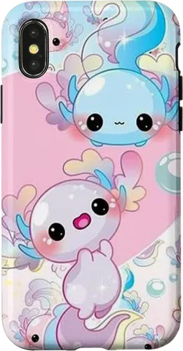 Vista 5 de Linda funda Kawaii Axolotl azul y rosa para iPhone 17