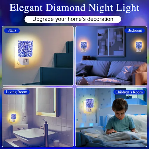 Vista 7 de Luz nocturna LED enchufable a la pared, luz nocturna de cristal con interruptor de encendido y apagado manual, luz nocturna blanca cálida