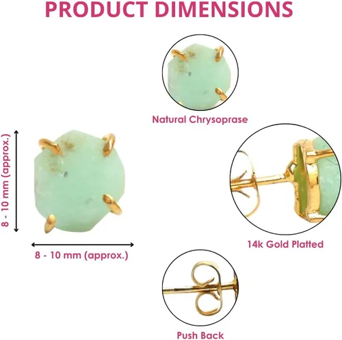 Vista 88 de Gempires Natural Raw Prong Setting Stud Earrings, 8-10 mm Crystals Earring, Handmade Jewelry, Gift for Her