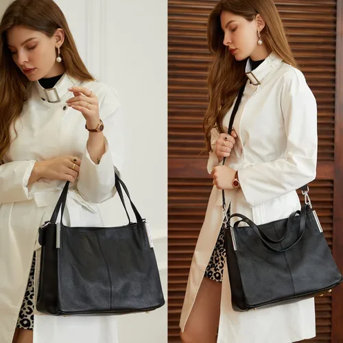 Vista 3 de Heshe - Bolsa de piel de diseñador con asa superior y correa de hombro para mujer