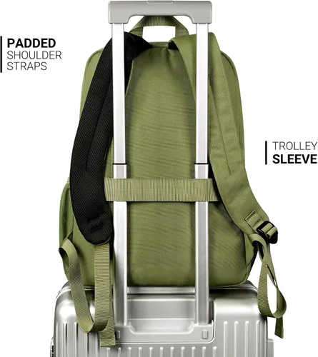 Vista 5 de ZORFIN - Mochila de 26 litros para la escuela, universidad y viajes, impermeable, con 8 compartimentos, Verde militar, Moderno