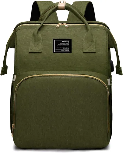 Vista 16 de houscly Mochila para pañales con cambiador: bolsas de bebé de viaje negras para niñas y niños, pañaleras para bebe, artículos esenciales para recién