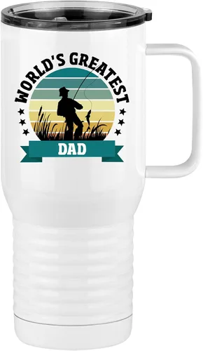 Vista 6 de Regalo personalizado para papá, taza de café de viaje con asa y tapa deslizante, color camello polar blanco de 20 onzas, acero inoxidable, aislado