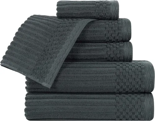 Vista 78 de Superior Juego de 6 toallas de algodón sólido y acanalado, toallas de cara de 13 x 13 pulgadas, toallas de mano de 16 x 28 pulgadas, toallas de baño