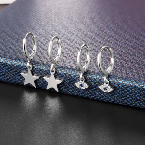Vista 5 de 9/10/12 pares de aretes pequeños de aro con dije colgante de varios estilos para mujeres y niñas