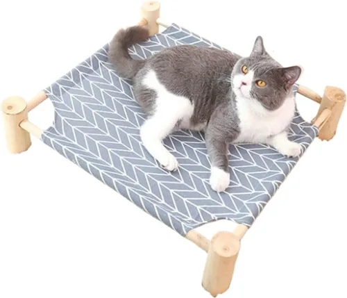 Vista 2 de Cat Bed House Outdoor Universal Pet Removable Breathable Hammocks for Small Dog Durable Wood Frame Canvas Beds(CW005-1)