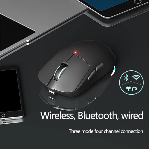 Vista 5 de Ratón inalámbrico XT624 Bluetooth, recargable con LED, ergonómico con modo múltiple 2.4G USB inalámbrico + BT1+BT2, mouse Bluetooth portátil