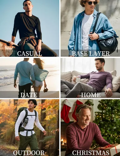 Vista 4 de Cotrasen - Camisetas básicas de manga larga para hombre, de algodón, con cuello redondo, transpirables, suaves y casuales