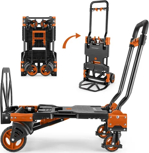 Vista 11 de Carro de mano plegable de 330 libras, de transporte resistente, combinación de cuatro ruedas y dos ruedas convertible carrito Dolly con mango