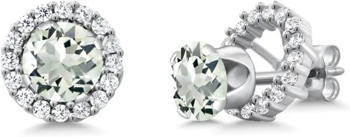 Vista 168 de Gem Stone King Aretes redondos de plata de ley 925 de 0.236 in con piedra natal extraíble para mujer