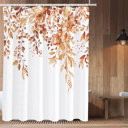 Vista 51 de Tititex - Juego de cortinas de ducha de eucalipto negro, hojas de acuarela gris en la parte superior, con decoración floral de baño, 60 x 72