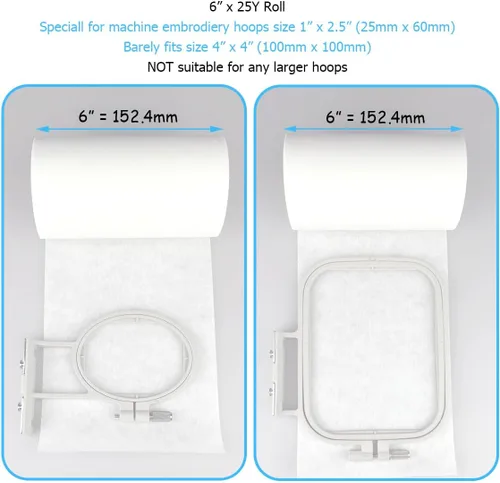 Vista 2 de Simthread Estabilizador de bordado con respaldo desmontable - 1.8 onzas, peso medio, 6" x 25 yardas/rollo, para aros de bordado de máquina de 1" x