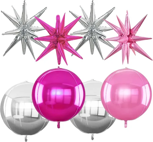 Vista 27 de TONIFUL 4 globos 4D enormes de estrella negra de 22 pulgadas, globos de aluminio de Mylar de estrella explosión para suministros de fiesta, telón