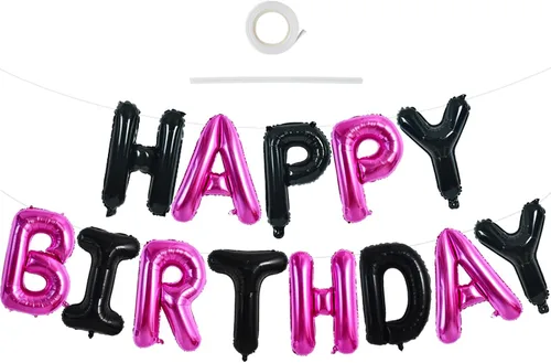 Vista 49 de TONIFUL Pancarta de Globos Negros de Feliz Cumpleaños de 16 Pulgadas con Letras de Papel de Aluminio Mylar, Cartel Banderín Reutilizable