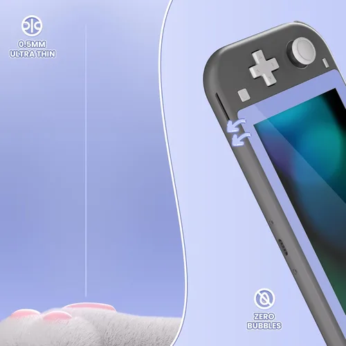 Vista 7 de eXtremeRate 2 Pack Light Violet Border Transparent HD Clear Saver Protector Film, Tempered Glass Screen Protector for Nintendo Switch Lite
