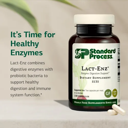 Vista 3 de Standard Process Lact-ENZ - Apoyo para la digestión enzimática - Sin gluten, sin lácteos y sin soya - Cuidado digestivo probiótico - 90 cápsulas
