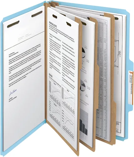 Vista 5 de Smead Carpeta de archivos de clasificación de cartón prensado 100% reciclado, 3 divisores, expansión de 3 pulgadas, tamaño legal, azul, 10 por caja