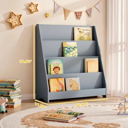 Vista 2 de Tatub Estantería de madera para niños de 4 niveles, color gris