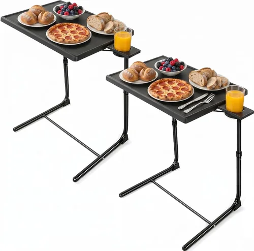 Vista 9 de LORYERGO Bandeja para TV - Mesa para TV, Bandejas de Mesa Plegables, con 6 Alturas y 3 Ángulos de Inclinación, Bandeja para TV con Portavasos