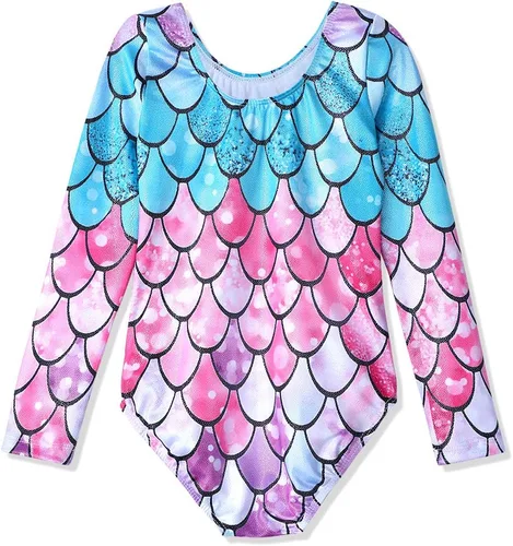 Vista 2 de Leotardos de gimnasia para niñas, mallas de baile para niñas pequeñas, ropa de baile atlética y brillante con diseño de sirena, unicornio