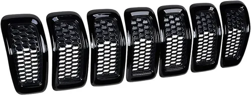 Vista 7 de Astra Depot Compatible con 2014-2018 Jeep Cherokee Kit de inserto de rejilla de malla tipo panal, 7 piezas, negro