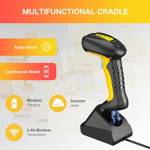 Vista 4 de NETUM Escáner de código de barras Bluetooth industrial QR, actualizado con base de carga, lector de código de barras inalámbrico 2D 1D 2600mAh