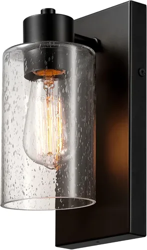 Vista 10 de GLOBE Electric 60000029 Aplique de pared para exteriores de 1 luz, negro mate, pantalla de vidrio transparente, luz de porche, luces de pared