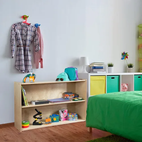 Vista 2 de Contender Estantes de guardería para niños, estantería con 2 estantes para almacenamiento, muebles de madera para niños pequeños, niños, Montessori