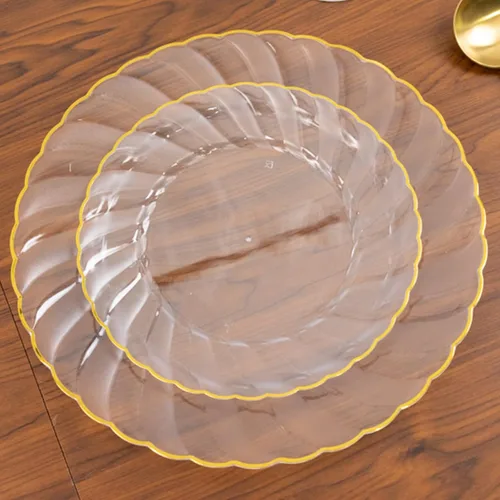 Vista 4 de Efavormart - Paquete de 10 platos de plástico transparente para fiestas, platos redondos desechables de postre de ensalada de 7.5 pulgadas con borde