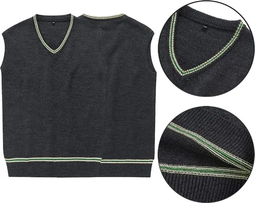 Vista 6 de Loiahoer Chaleco unisex de punto chaleco sin mangas cuello en V sin mangas para cosplay uniforme escolar otoño e invierno