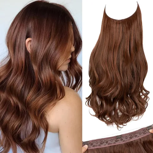 Vista 26 de SARLA Extensiones de cabello con alambre invisible con 3 clips, postizo sintético corto, ondulado, rizado, diadema ajustable transparente