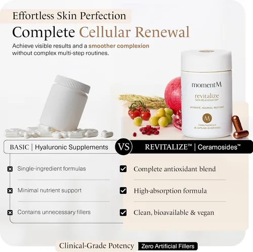 Vista 3 de momentM Suplemento revitalizado de hidratación de la piel, alternativa vegana al colágeno con ceramósidos y astaxantina, suplementos de ácido