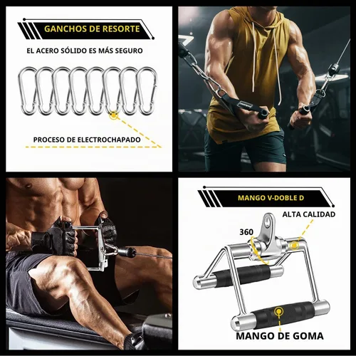 Vista 7 de Accesorio para máquina de cable, accesorios de extracción LAT, accesorios de gimnasio en casa, accesorio desplegable de tríceps
