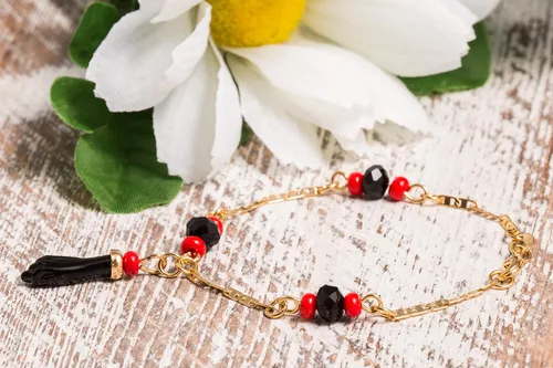 Vista 3 de Barzel Pulsera azabache chapada en oro de 18 quilates, fabricada en Brasil