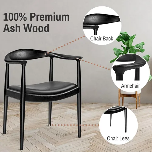 Vista 4 de Sillas de comedor de madera, sillas de comedor modernas de mediados de siglo (negro) Ash Wood Frame, PU Upholstered Seat, Ergonomic Support, Fully