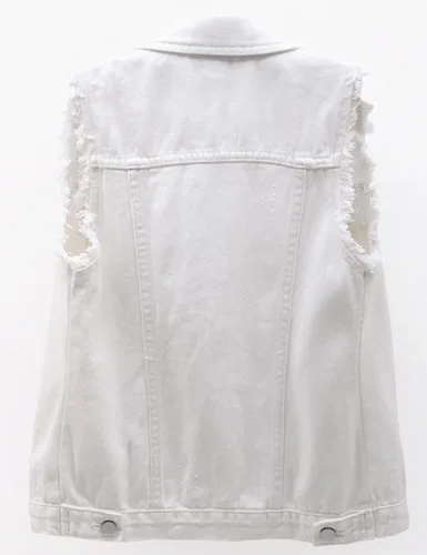 Vista 2 de Locachy Chaleco de mezclilla casual para mujer, ajustado, sin mangas, rasgados