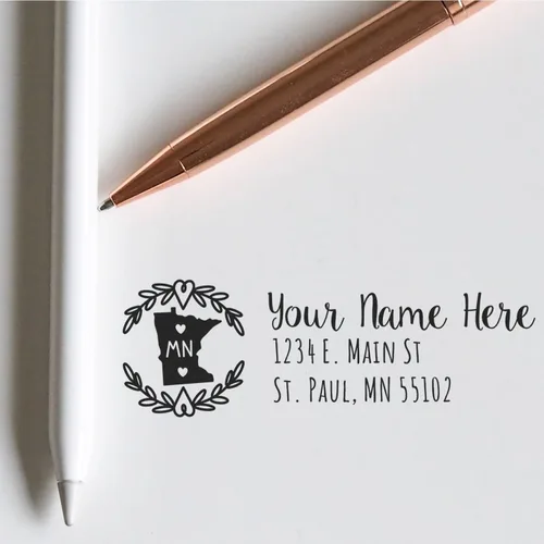 Vista 34 de State of Alabama Wreath Duo Hand Address Stamp - Personalized Rubber Stamp Montaje manual Duo