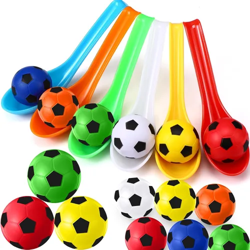 Vista 8 de Paquete de 12 juegos de fiesta de fútbol, relé de cuchara, juguete de carreras para adolescentes y adultos, pelota de espuma de fútbol y juego