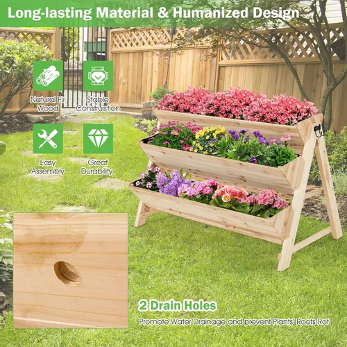 Vista 6 de Giantex Cama de jardín elevada, maceta vertical con estante de almacenamiento, maceta elevada de 3 niveles con ganchos laterales, cama de jardín