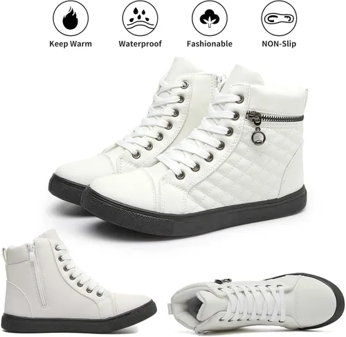 Vista 9 de hash bubbie Women's High top Sneakers Lace up PU Leather Fashion Shoes Black Boots Fuzzy Ankle Booties with Zipper