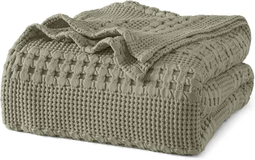 Vista 36 de PHF - Manta de punto gofre 100% algodón King, suave, ligera, transpirable, acogedora, de verano, para cama, tejida, estética, decoración del hogar