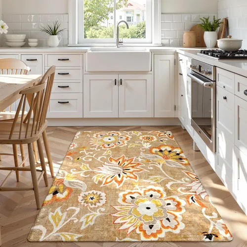 Vista 42 de Lahome - Tapete floral con estampado de cachemira, lavable, antideslizante, pequeño, anti-manchas, suave, para baño, entrada, dormitorio, Negro