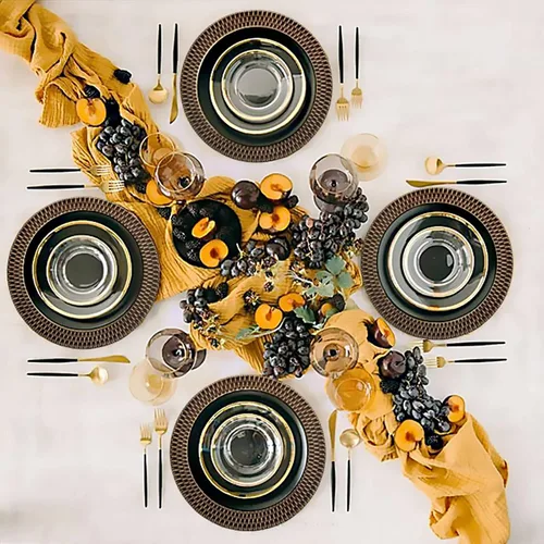 Vista 7 de Spsyrine Platos de carga rústicos de plástico de ratán sintético, juego de 6 elegantes cargadores de platos redondos para cenas, decorativos