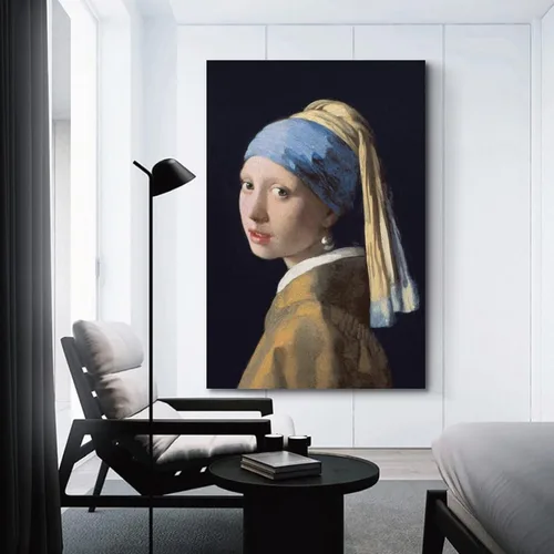 Vista 3 de NJYXART Johannes Vermeer Girl with a Pearl Earring - Arte de pared en lienzo con retrato clásico, reproducción de pintura al óleo, decoración