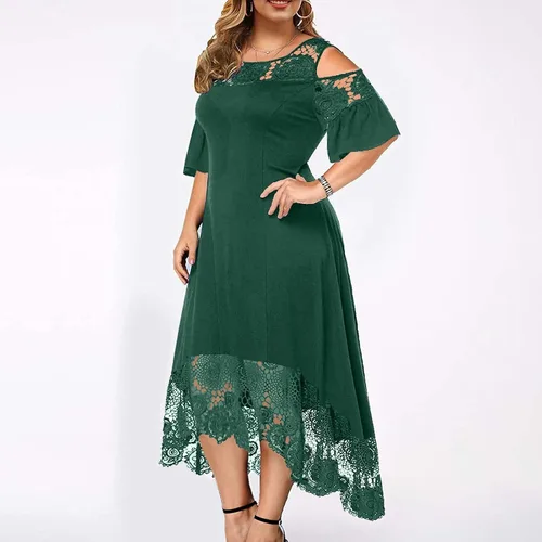 Vista 3 de MOBCTG Vestido indio para mujer, vestido de moda con costuras de encaje con volantes de manga corta sin tirantes, vestido de tubo sin tirantes