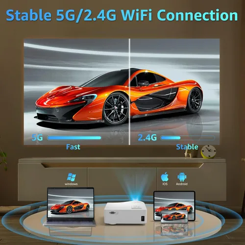 Vista 4 de Pericat Proyector con WiFi 5G y Bluetooth, proyector de video para exteriores Native 1080P 18000L compatible con pantalla de 4K y 350", Keystone