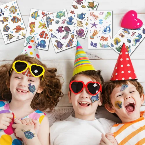 Vista 6 de CHARLENT 120 estilos de purpurina bajo el mar criatura temporal tatuajes para niños suministros de fiesta – Tatuajes de criaturas marinas para niños