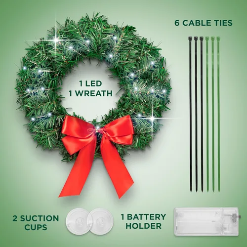 Vista 3 de Carbella Corona de Navidad para automóvil, camión, SUV, camioneta, luz LED con decoración de lazo rojo, soporte de adorno de Navidad de pino